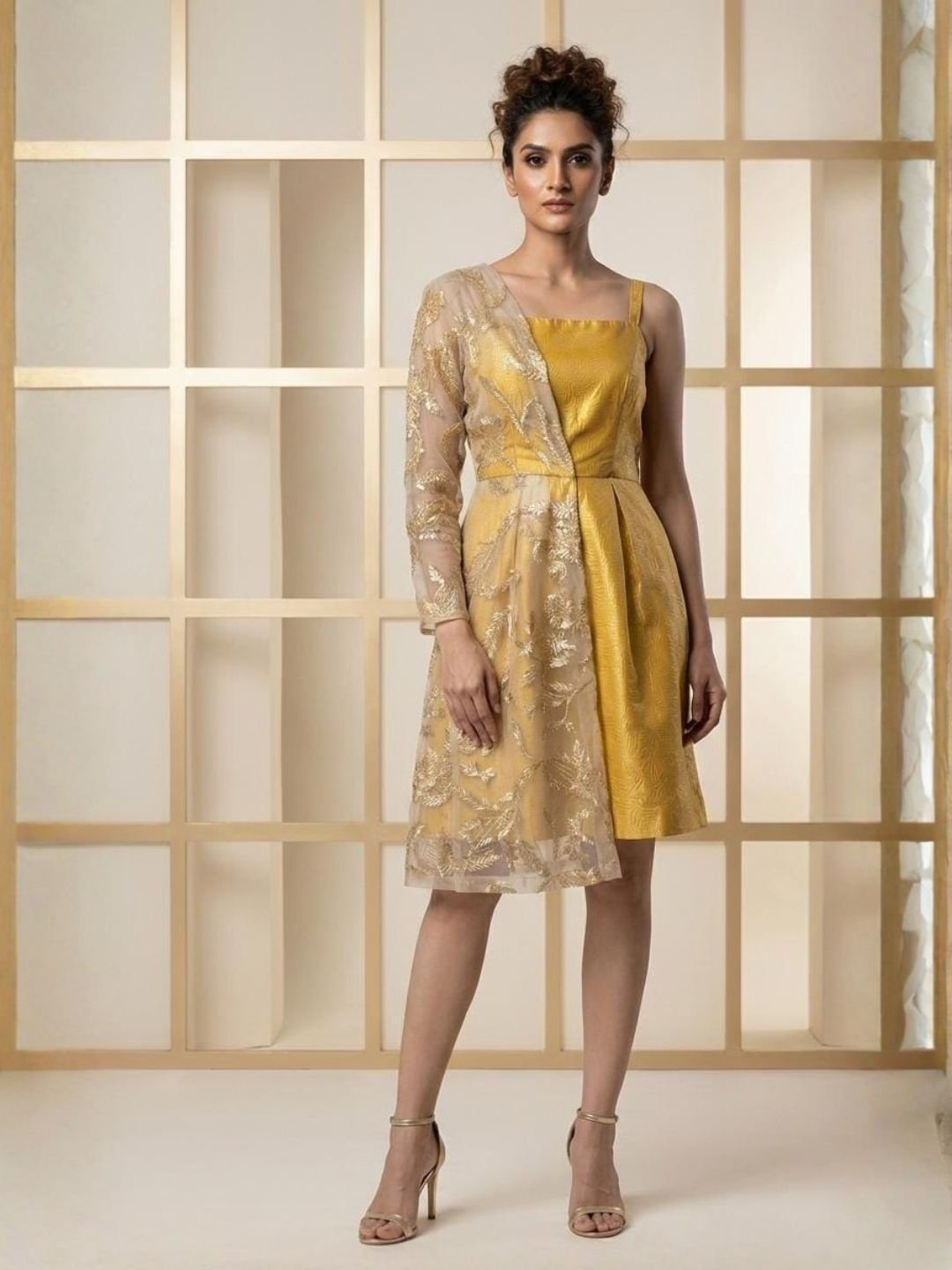 Nishrat Ara (10) Pep- Women's Mustard Gold Dress - Image 1