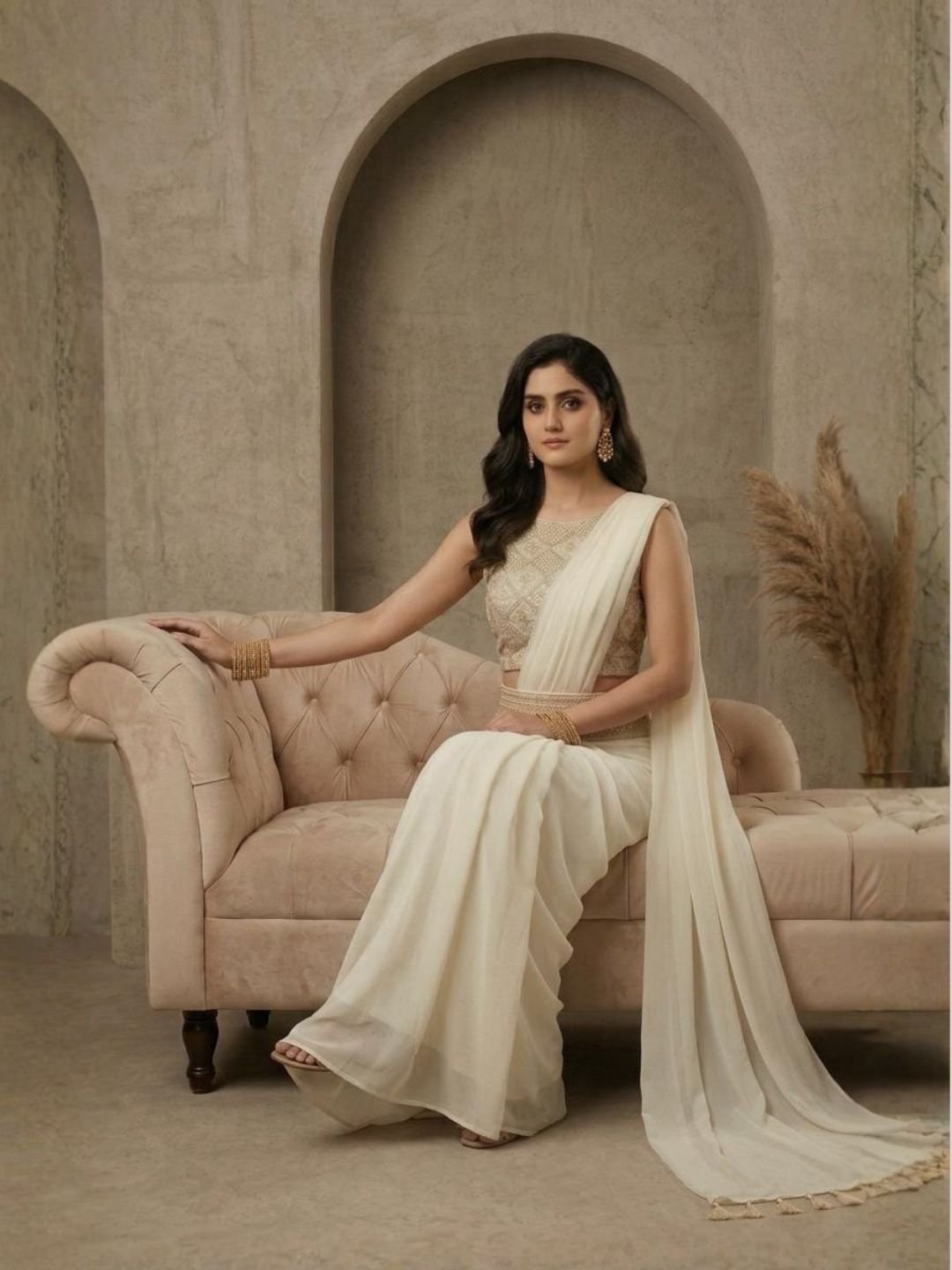 Nishrat Ara (13) Tiffy - Women's Blush Draped Skirt & Blouse - Image 1