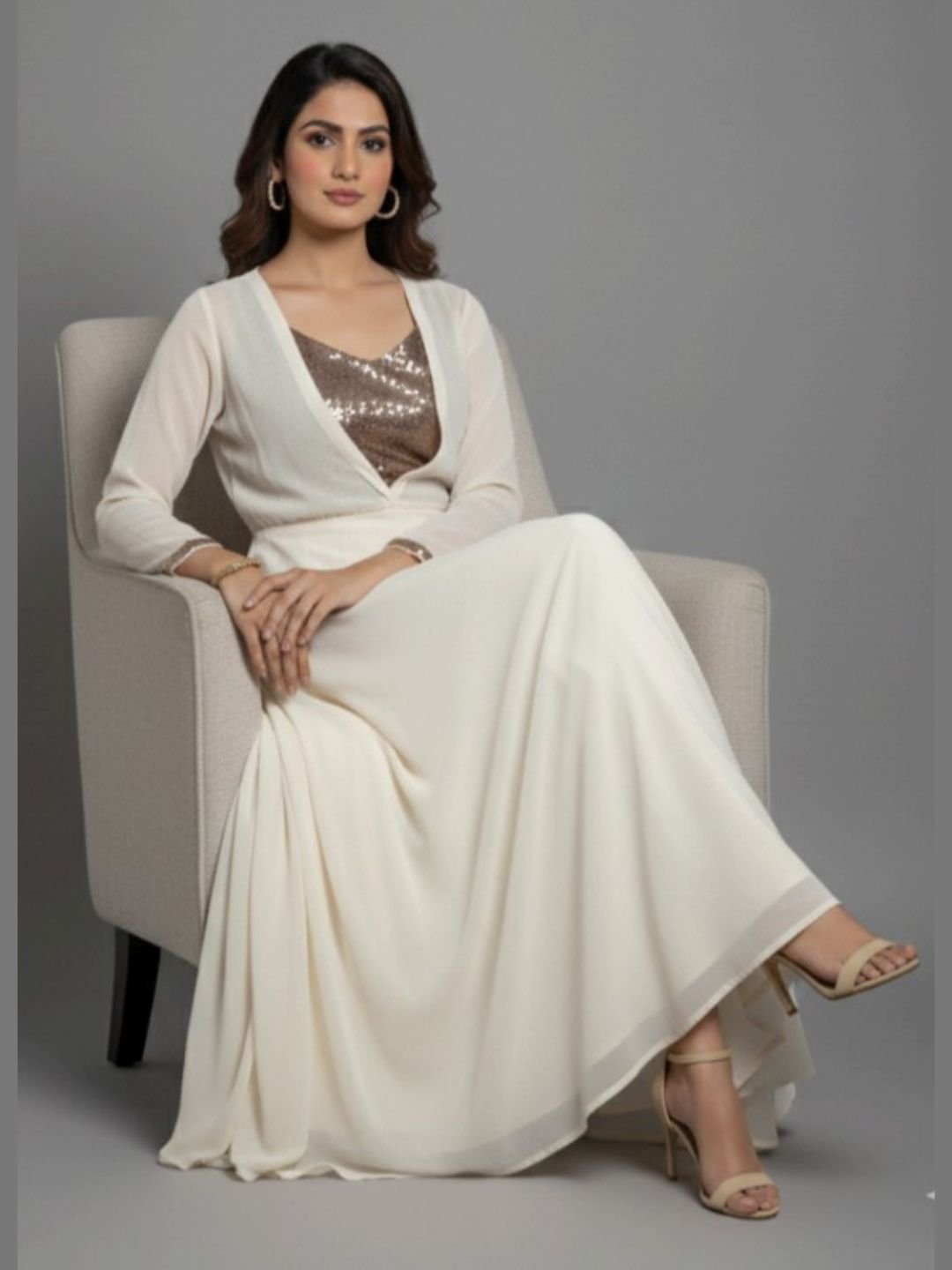 Nishrat Ara (23) Glam- Women's Cream Dress - Image 1
