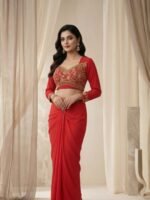 Tiffy - Women's Red Draped Skirt & Blouse
