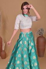Brocade Green Sharara with Golden Motifs - Image 3