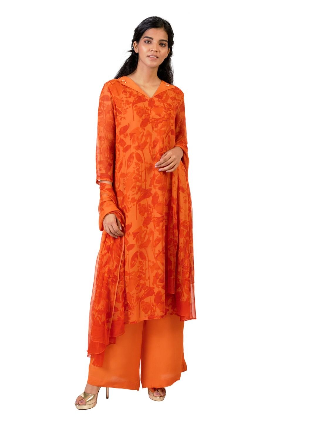 Untitled design Abstract Orange Kurta Set - Image 1